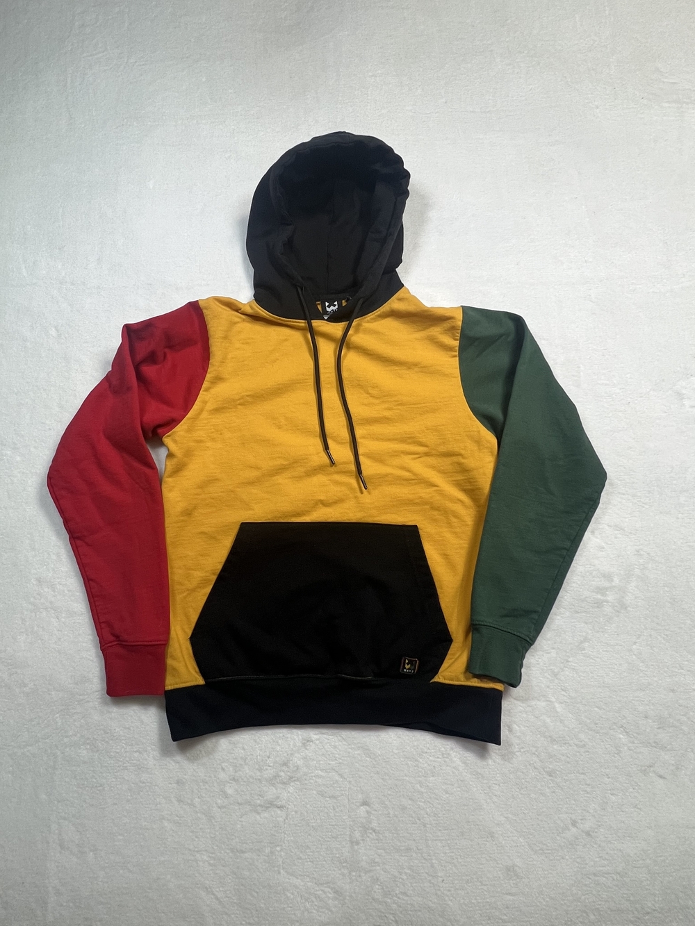 WXYZ Colorblock Hooded Sweatshirt in Yellow with Red & Green Sleeves